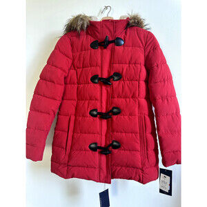Tommy Hilfiger Women's Faux Fur Trim Toggle Jacket coat Size XS $425 in red